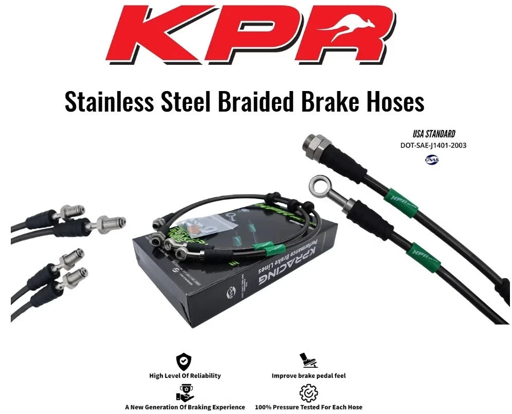 KPR FULL STAINLESS BRAKE HOSE KIT -BRAIDED LINE FITS LC150 PRADO FRONT 2" LIFT -FRONT